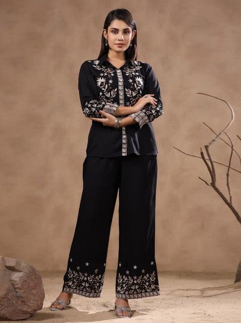 kaftanize shadow petal noir embroidered cotton western set