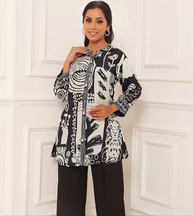 kaftanize black & white kyna abstract print tunic