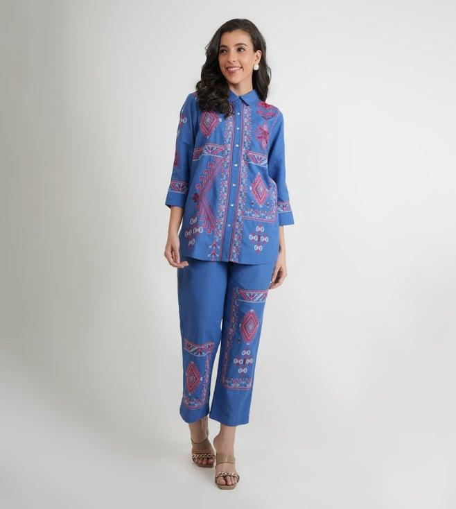 kaftanize blue barkha printed shirt and pant