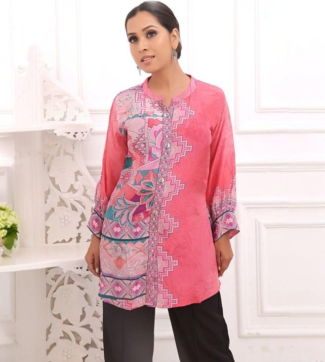 kaftanize fuchsia pink kyna tunic with geometric and floral print