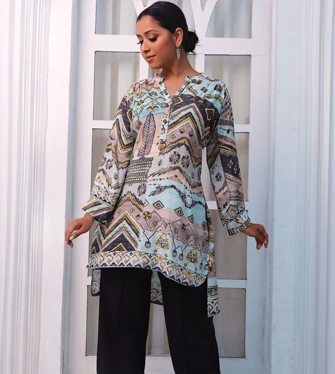 kaftanize multicolor kyna pastel high low printed tunic