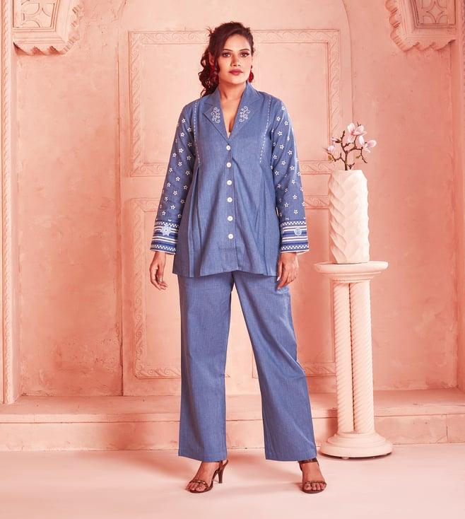 kaftanize soraya plain blue co-ord set