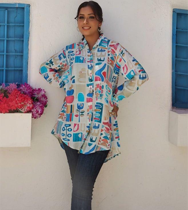 kaftanize white kyna printed tunic