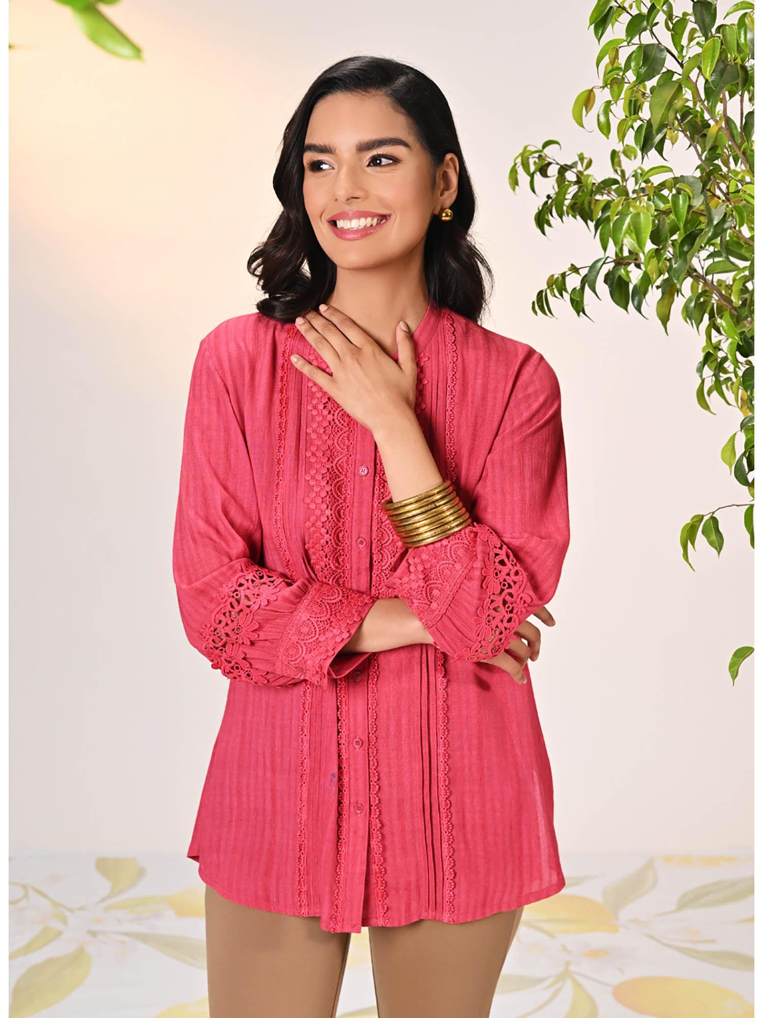 kahkashan watermelon pink embroidered tunic for women