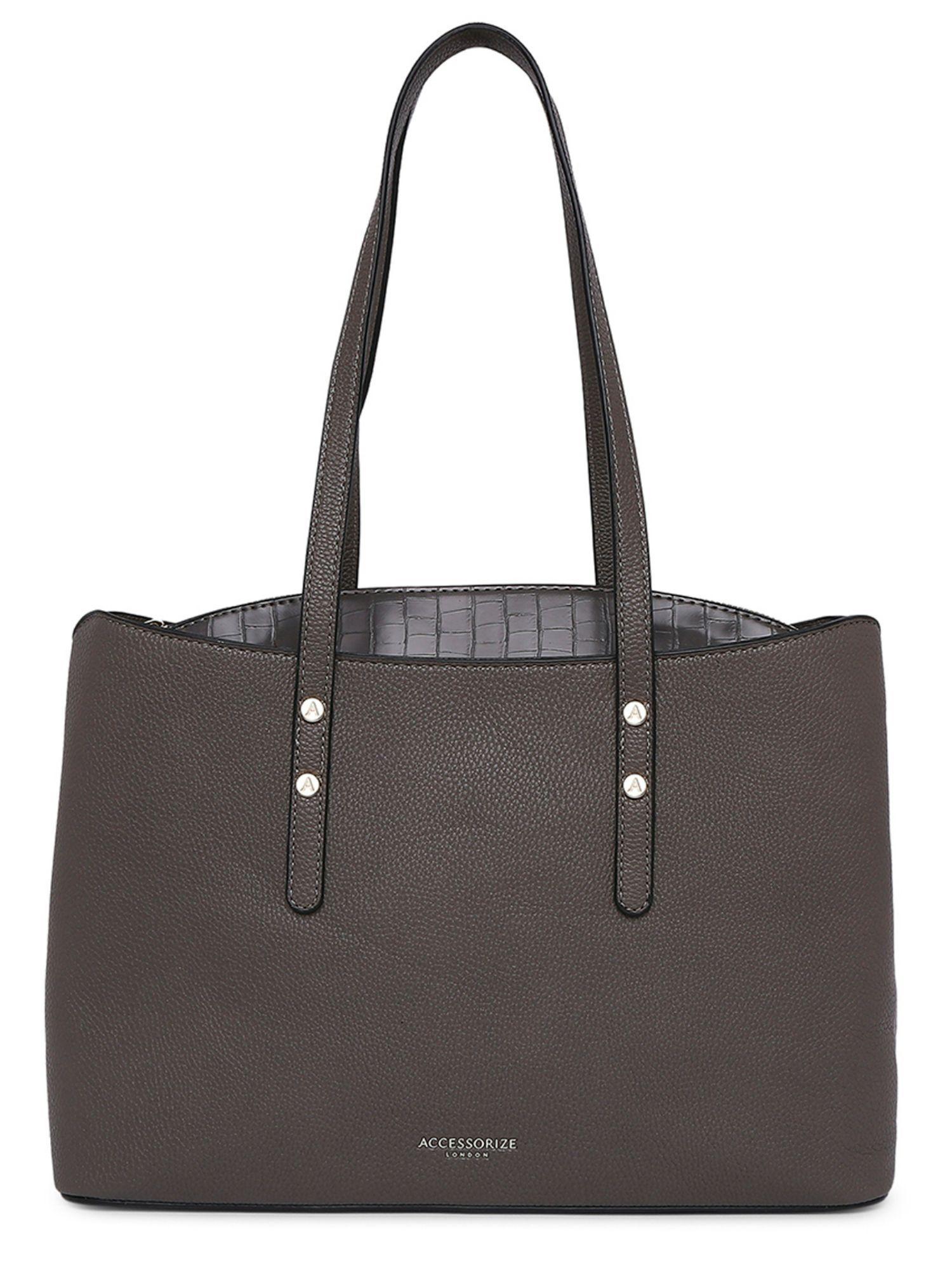kaia laptop grey solid satchel bag for women