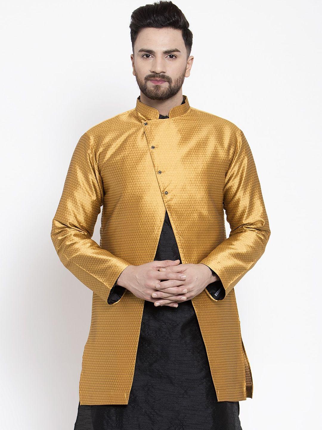 kaifoo men gold-toned angrakha open front ethnic jacket