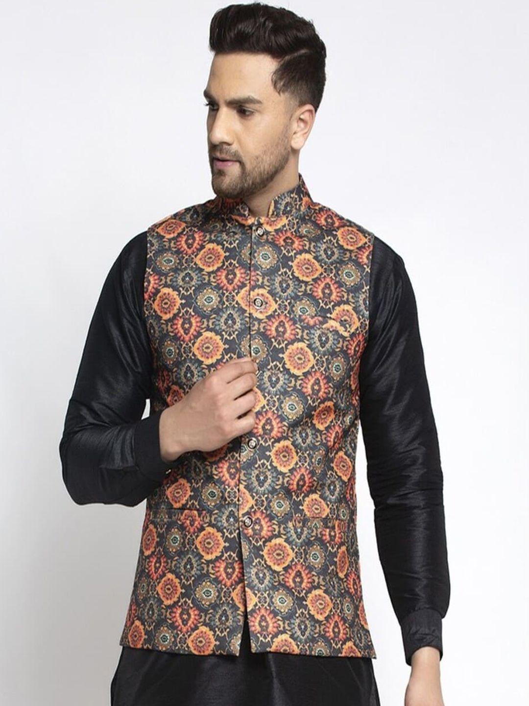 kaifoo men multi-coloured printed nehru jackets