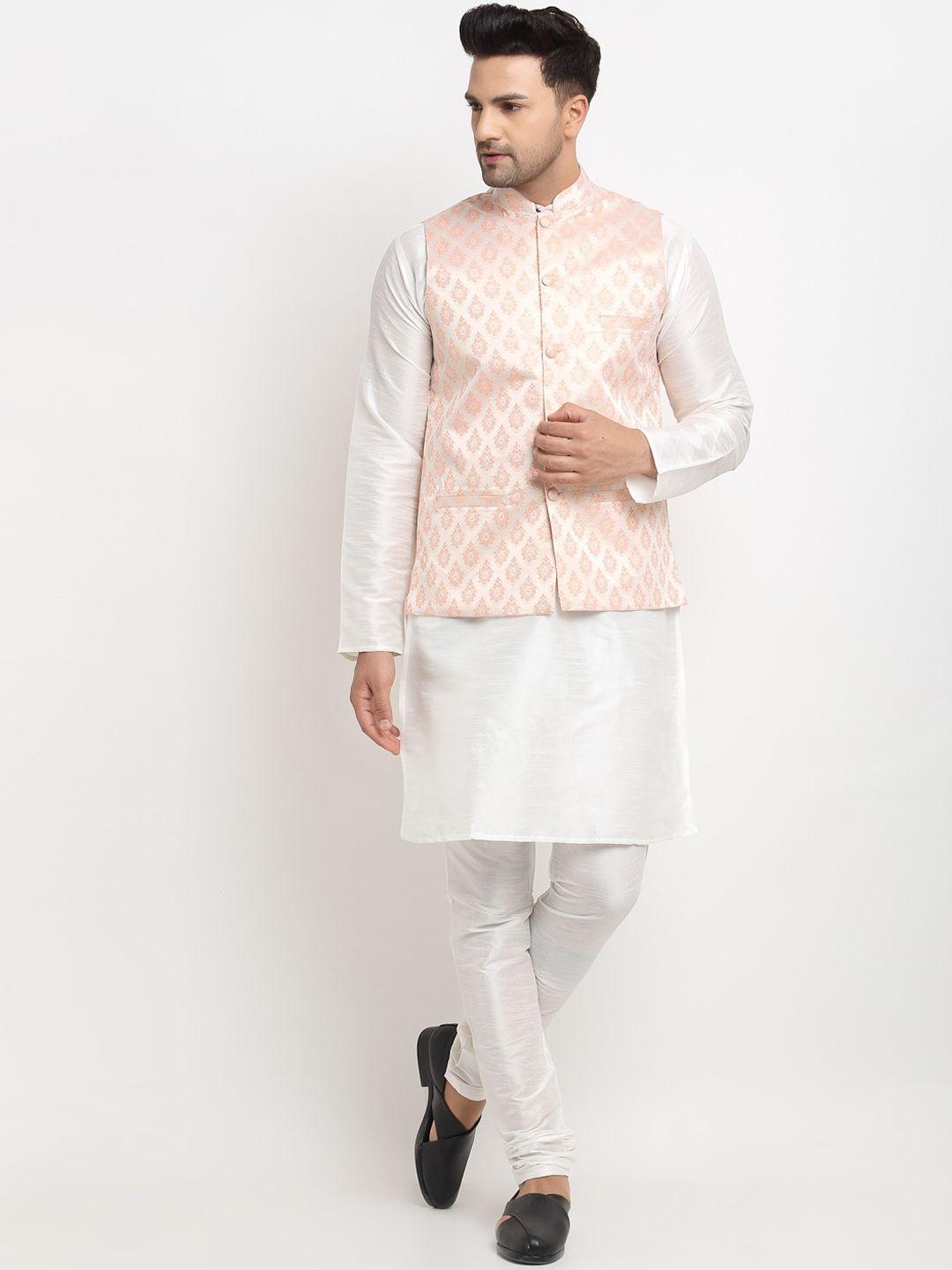 kaifoo men multicoloured kurta with churidar & nehru jacket