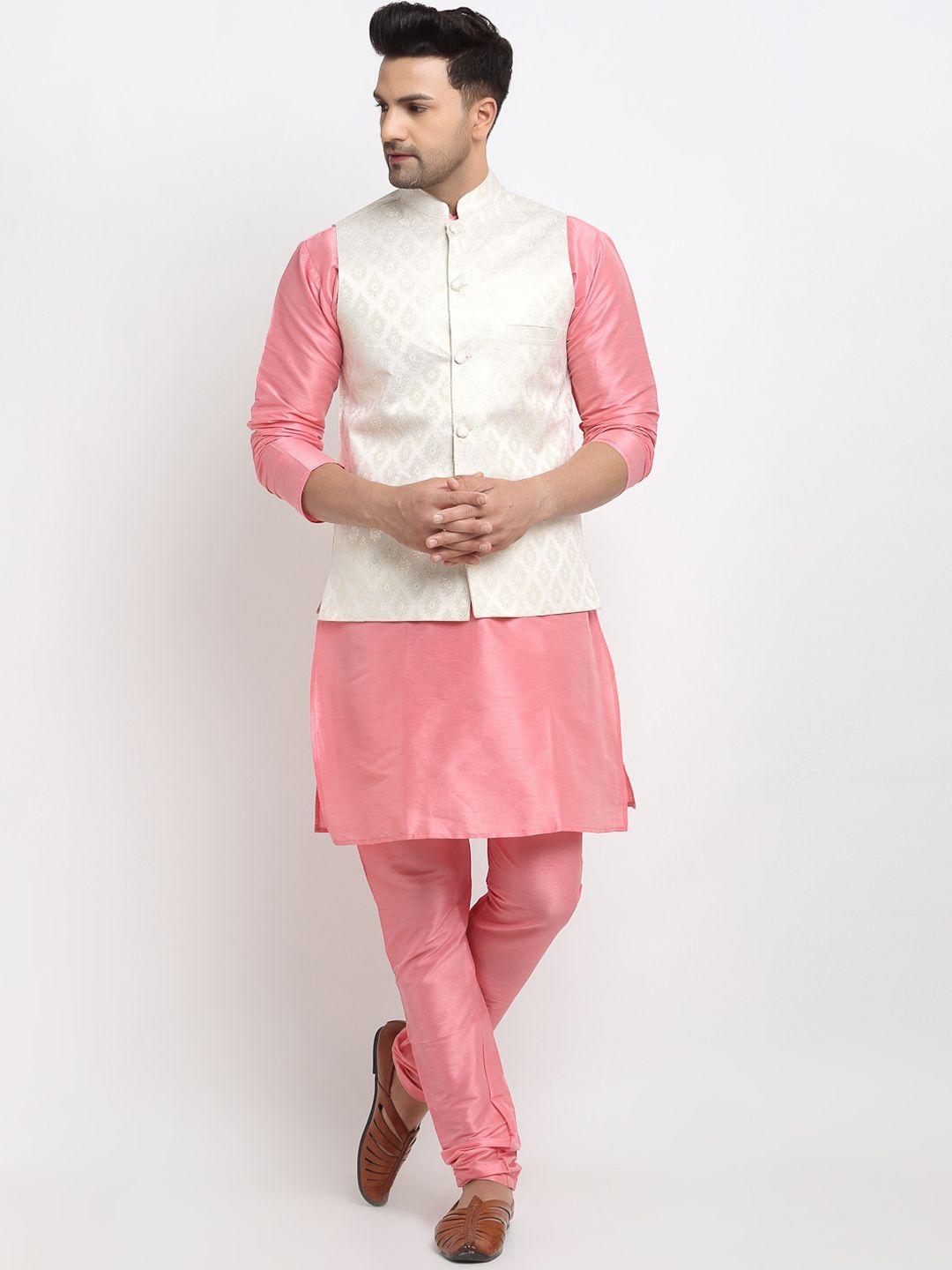 kaifoo men multicoloured kurta with churidar & nehru jacket