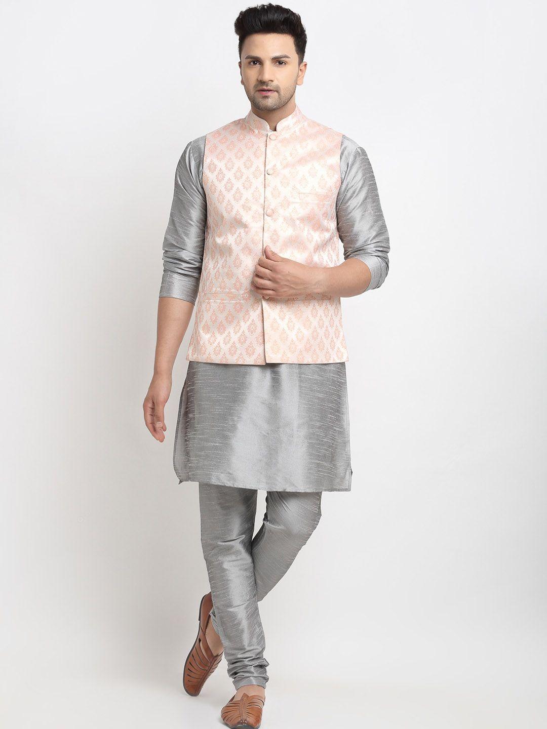 kaifoo men multicoloured kurta with churidar & nehru jacket