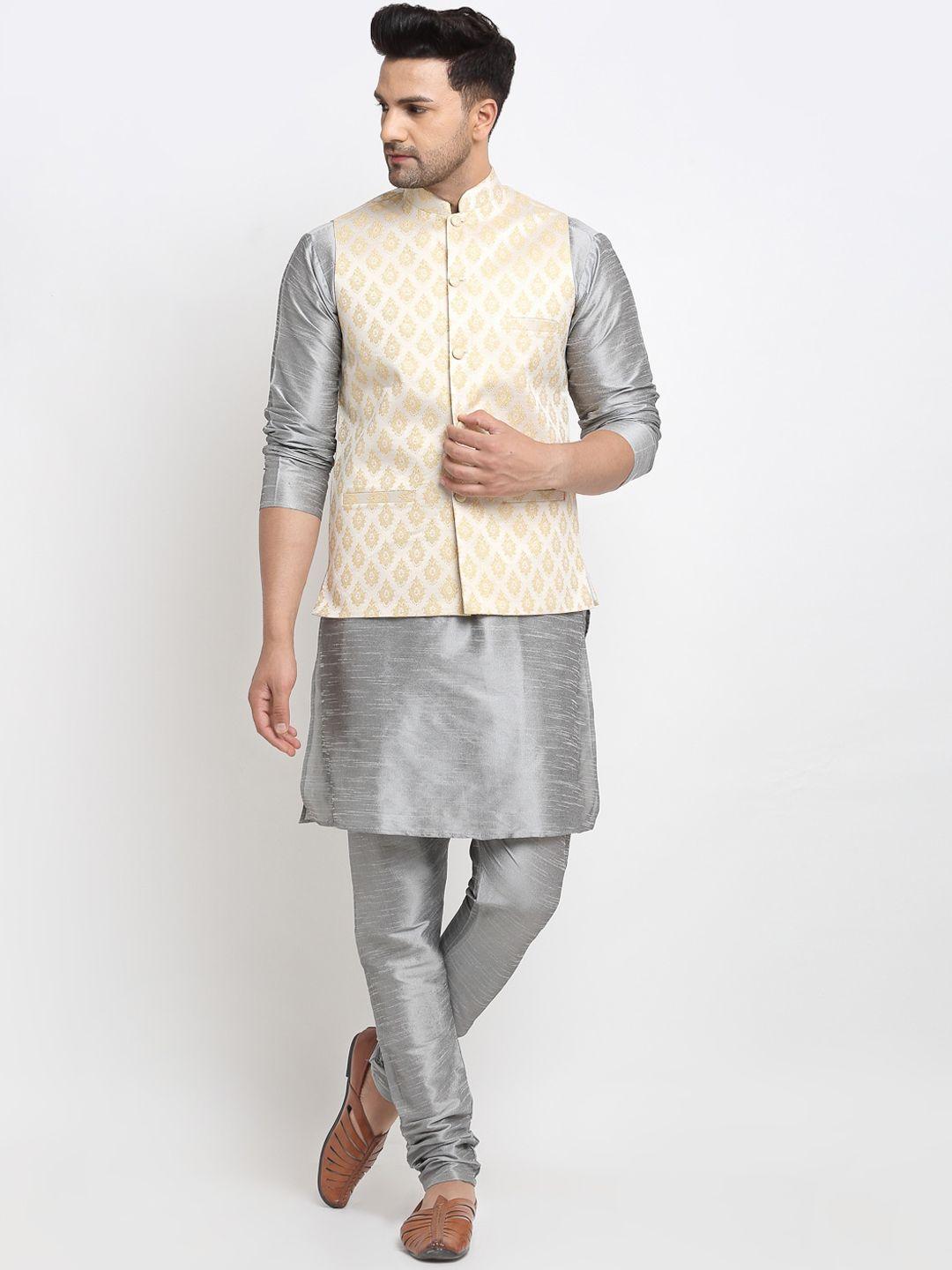 kaifoo men multicoloured kurta with churidar & nehru jacket