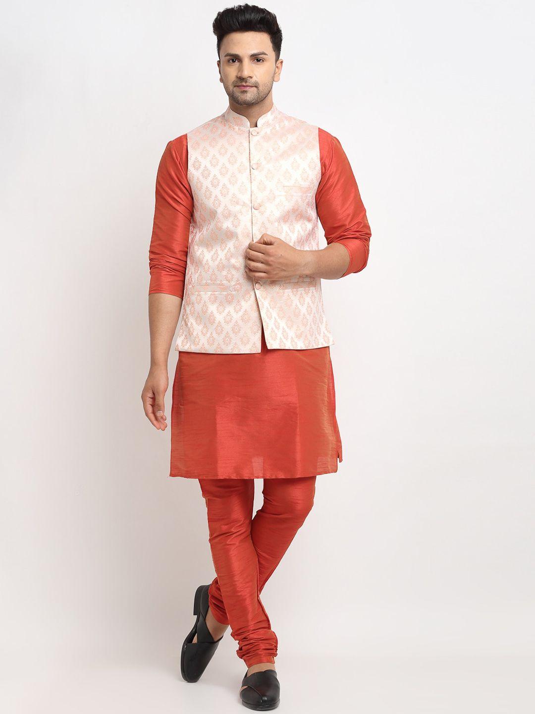 kaifoo men multicoloured kurta with churidar & nehru jacket