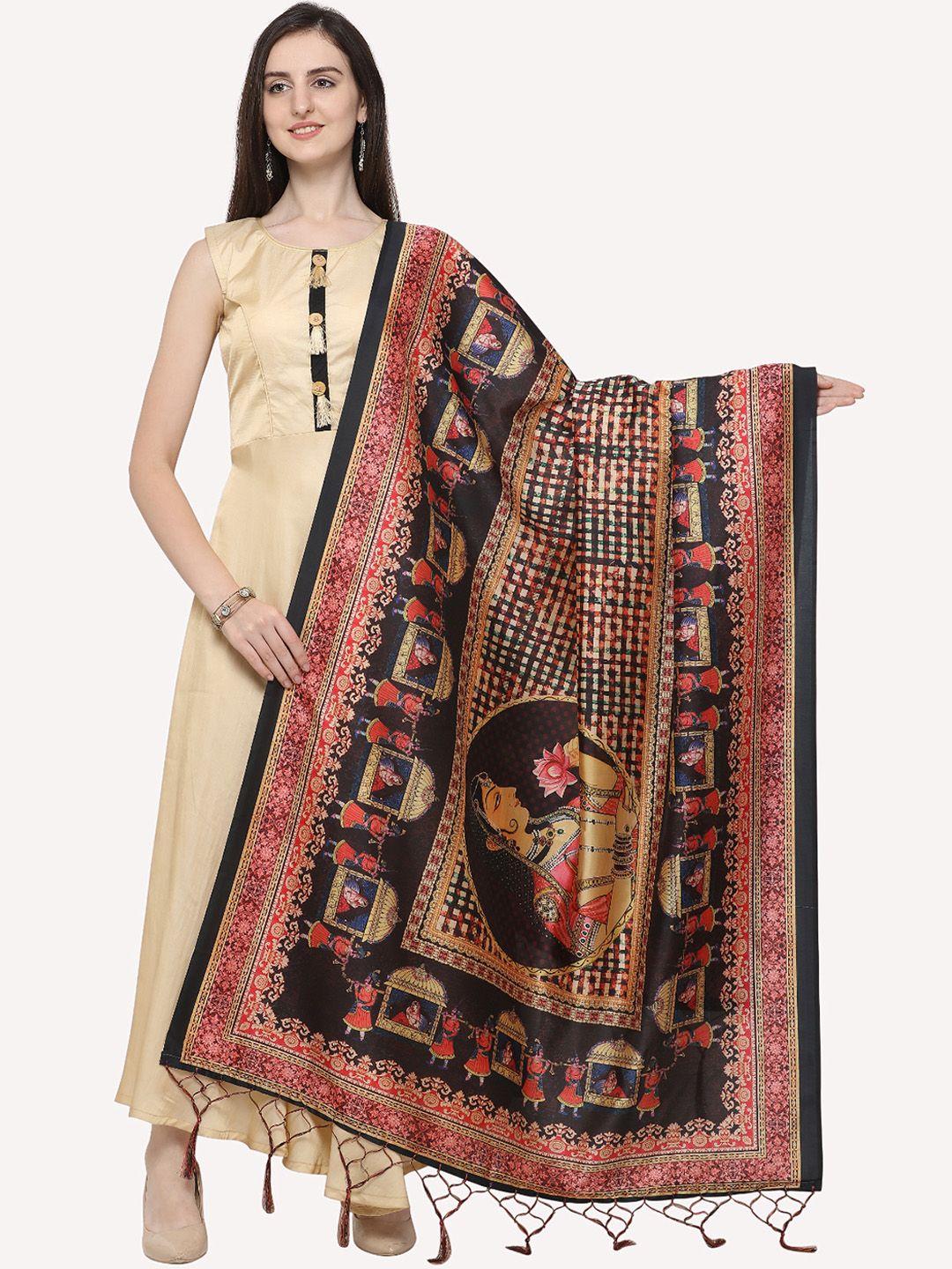 kaizen texo fab black & blue ethnic motifs printed dupatta