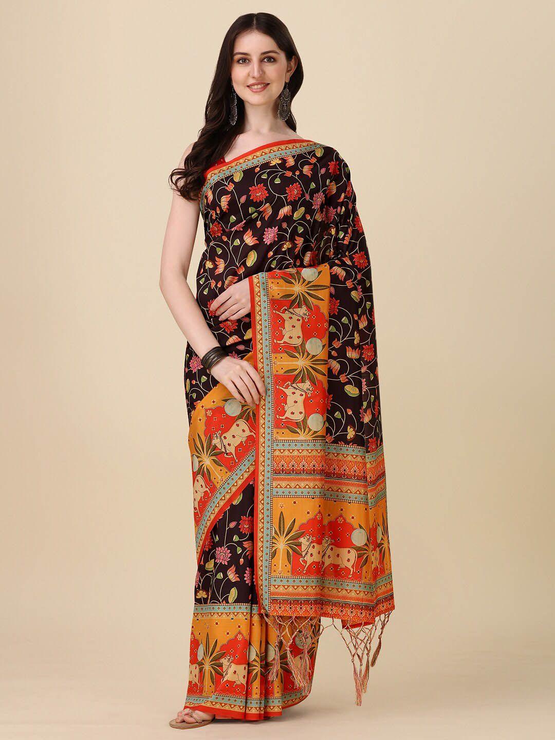 kaizen texo fab black & red ethnic motifs tussar saree