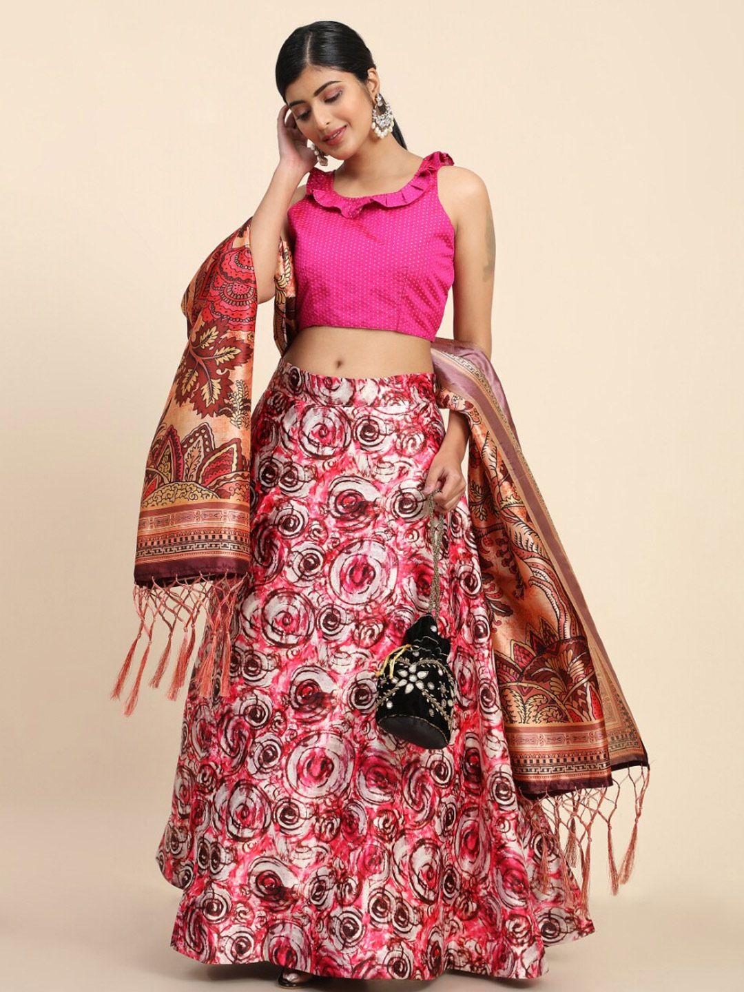 kaizen texo fab digital printed semi-stitched lehenga & unstitched blouse with dupatta