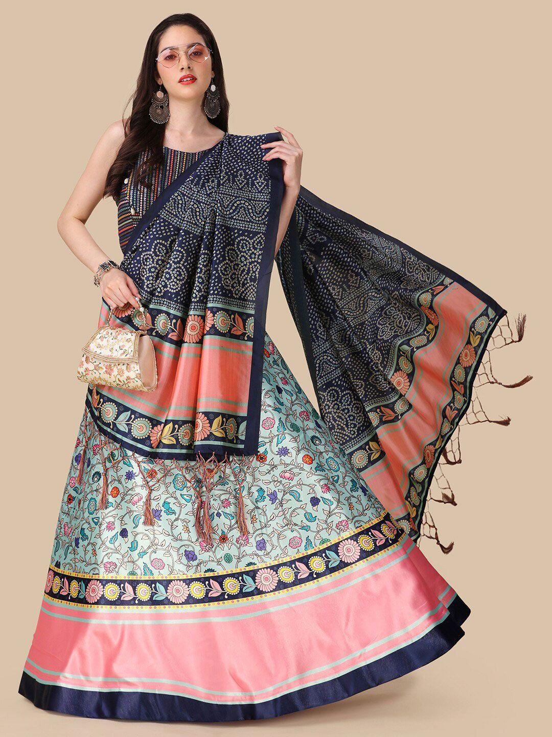 kaizen texo fab embroidered semi-stitched lehenga & unstitched blouse with dupatta