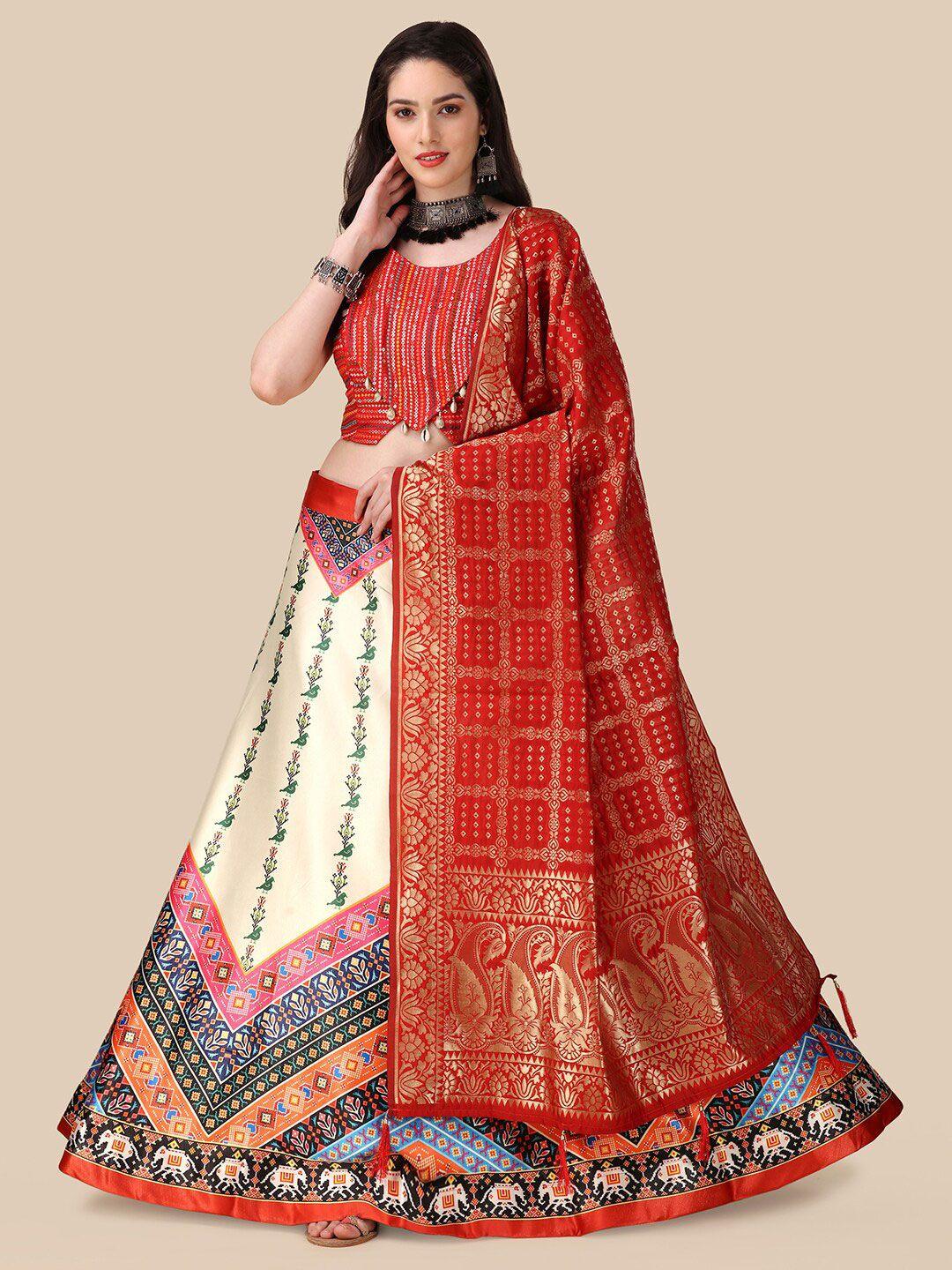 kaizen texo fab embroidered semi-stitched lehenga & unstitched blouse with dupatta