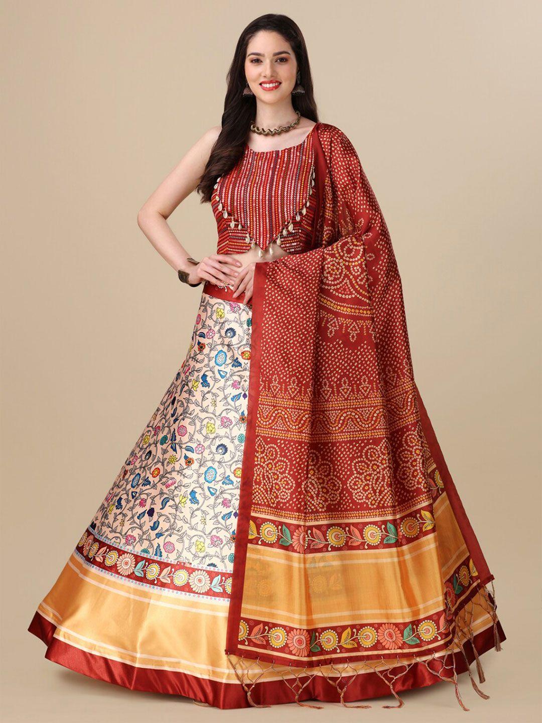 kaizen texo fab embroidered semi-stitched lehenga & unstitched blouse with dupatta