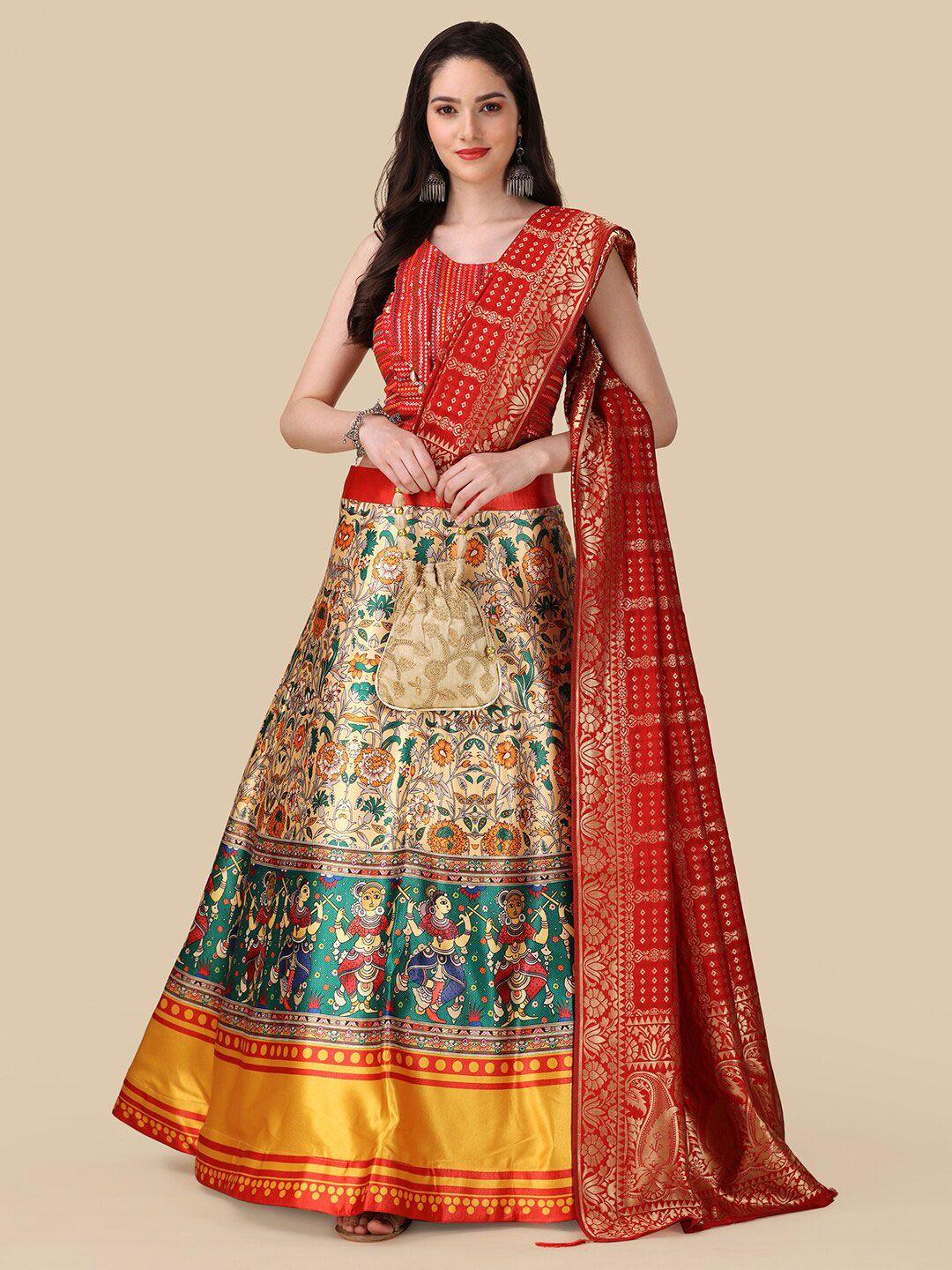 kaizen texo fab embroidered semi-stitched lehenga & unstitched blouse with dupatta