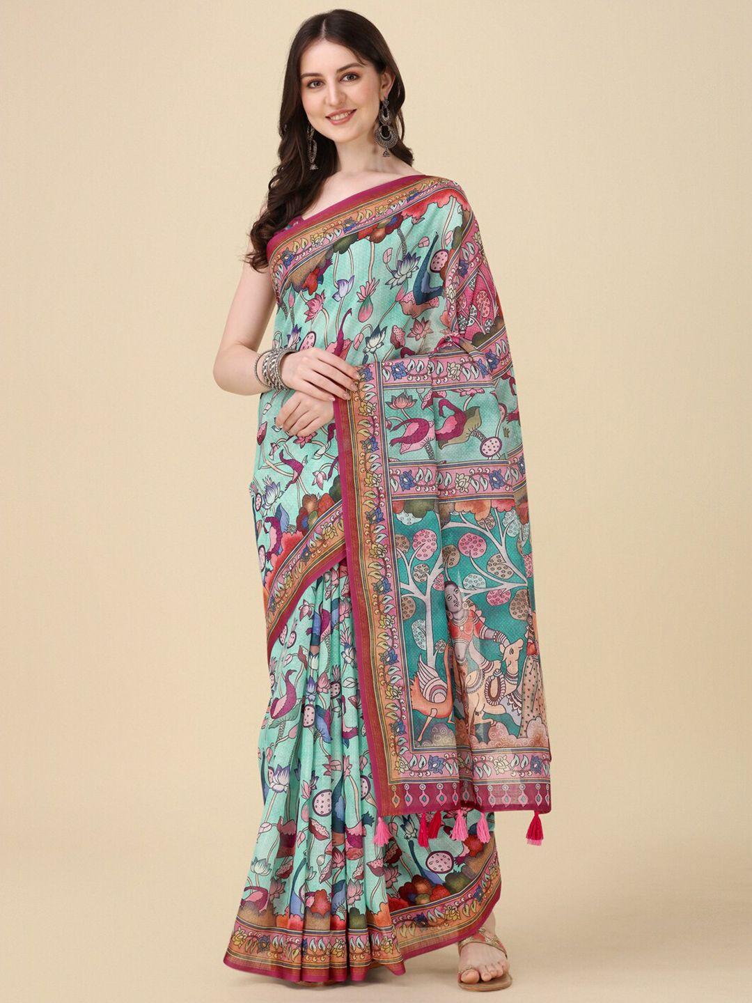 kaizen texo fab floral printed maheshwari saree