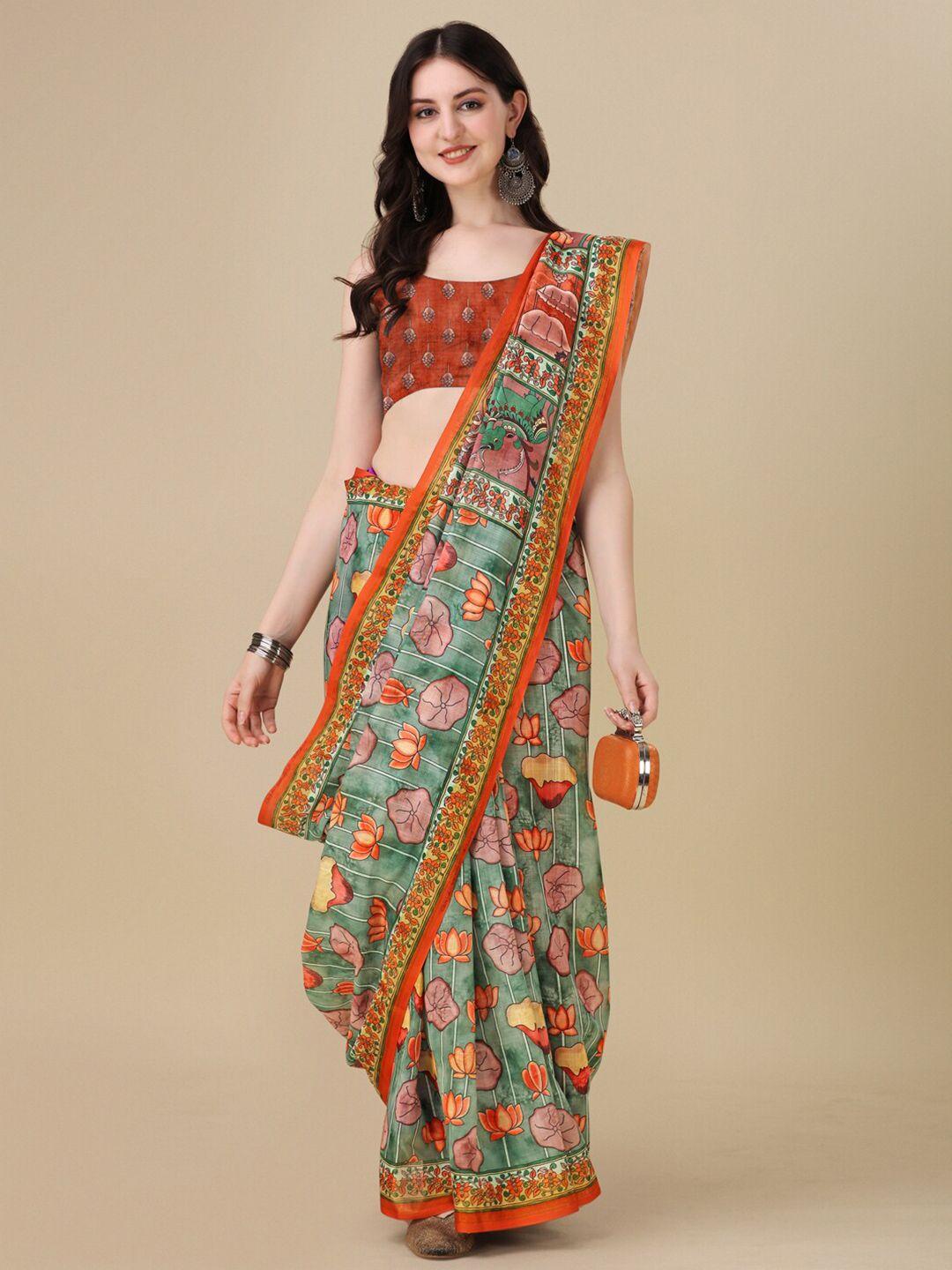 kaizen texo fab floral printed maheshwari saree