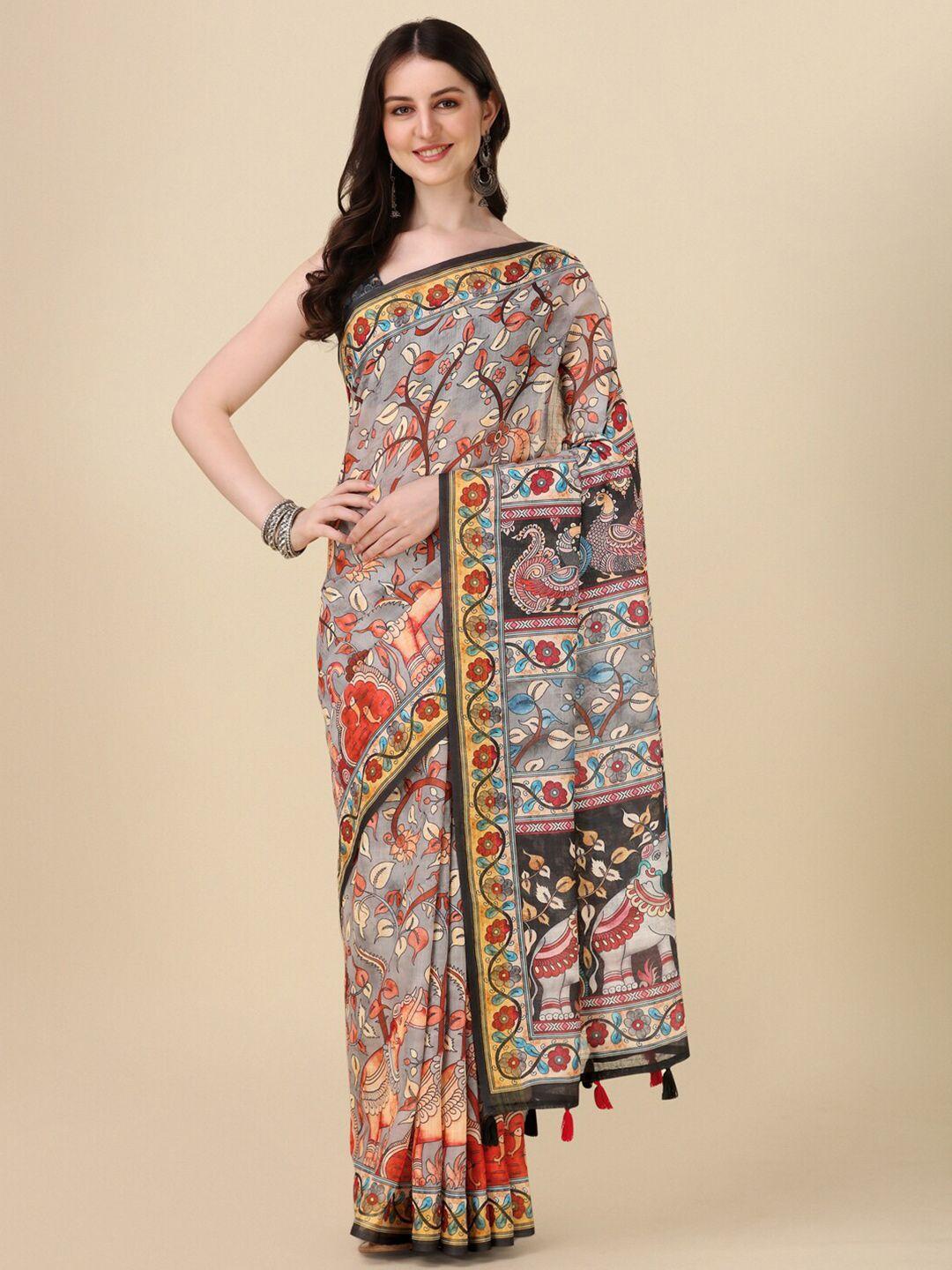 kaizen texo fab floral printed maheshwari saree