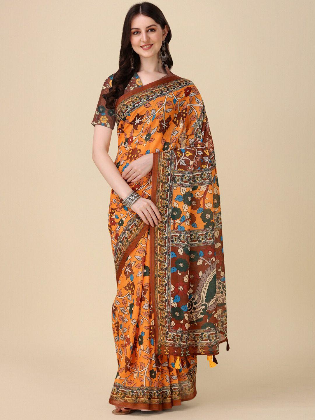 kaizen texo fab floral printed maheshwari saree