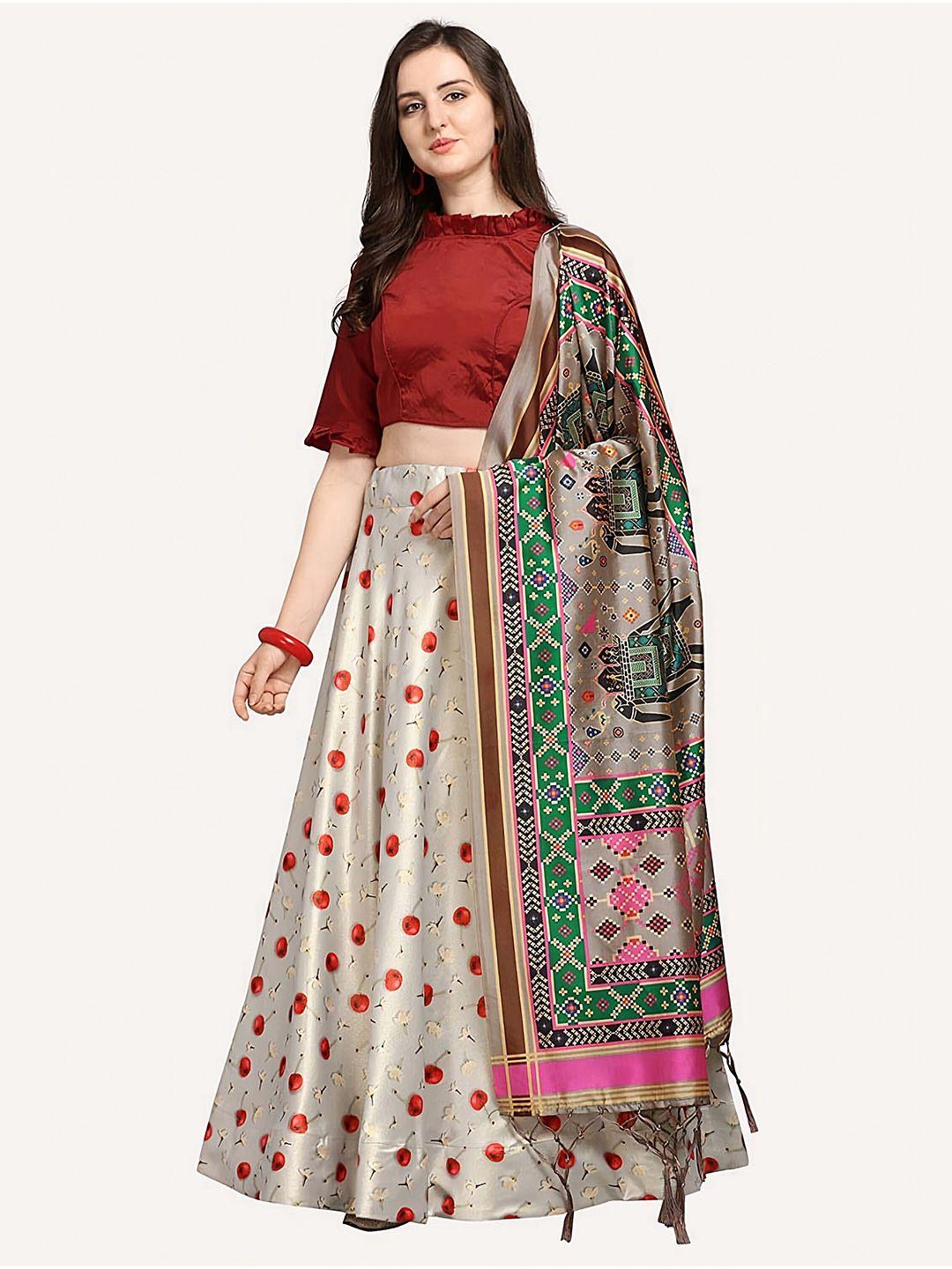 kaizen texo fab floral printed semi-stitched lehenga & unstitched blouse with dupatta