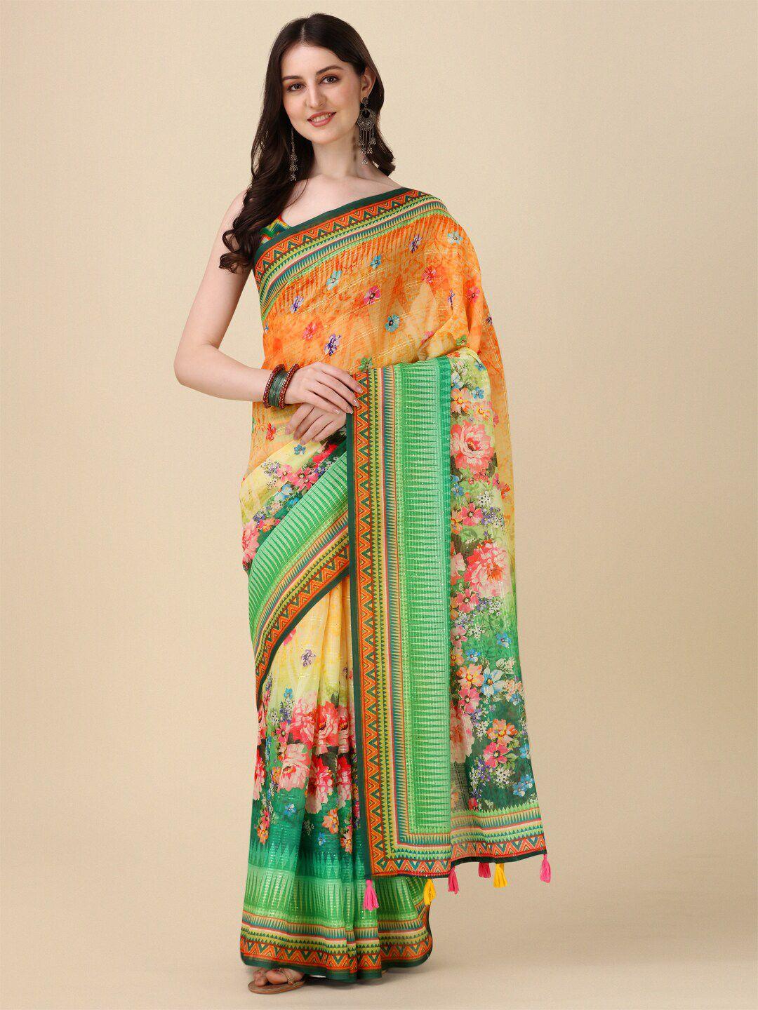 kaizen texo fab floral printed tussar saree