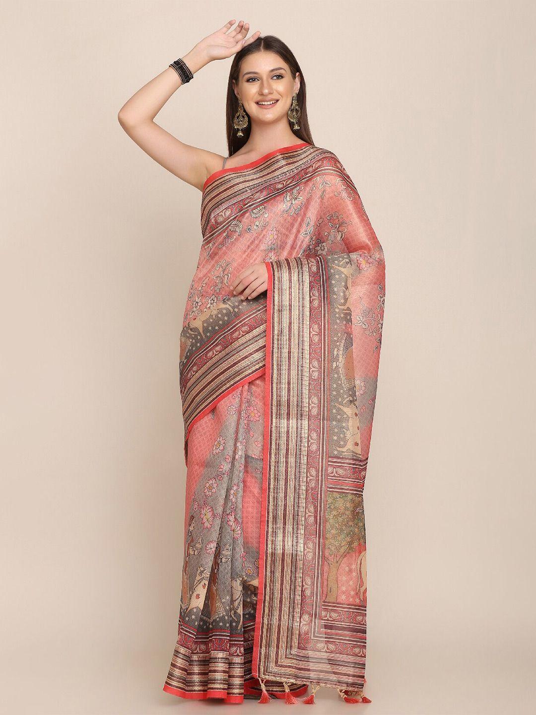 kaizen texo fab floral printed tussar saree