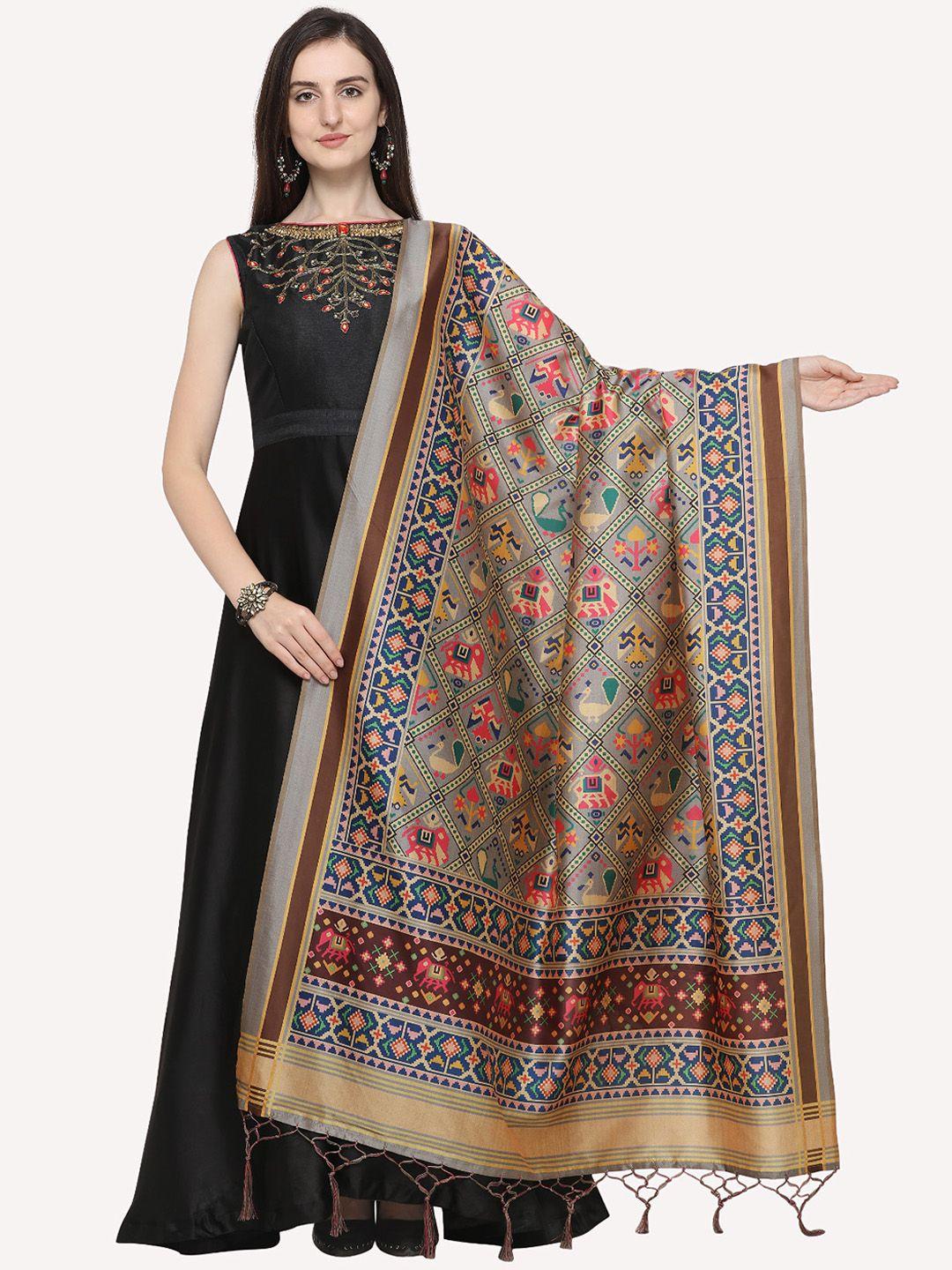 kaizen texo fab grey & red ethnic motifs printed dupatta