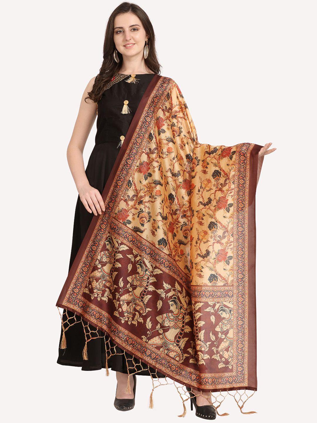 kaizen texo fab maroon & beige ethnic motifs printed dupatta