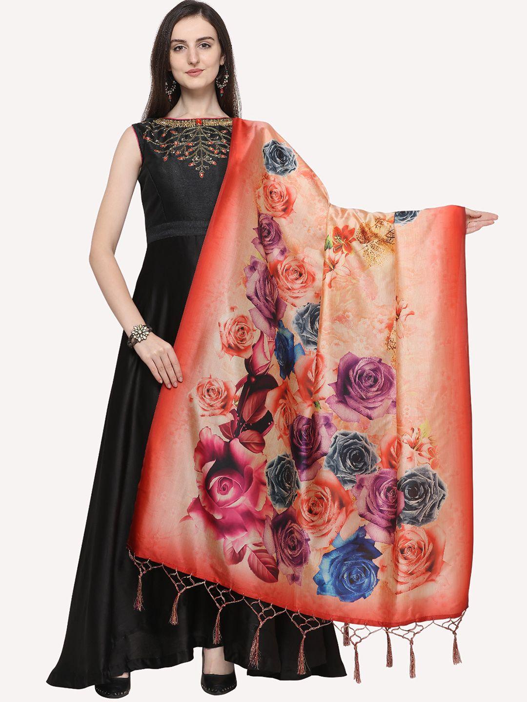 kaizen texo fab peach-coloured & blue ethnic motifs printed dupatta