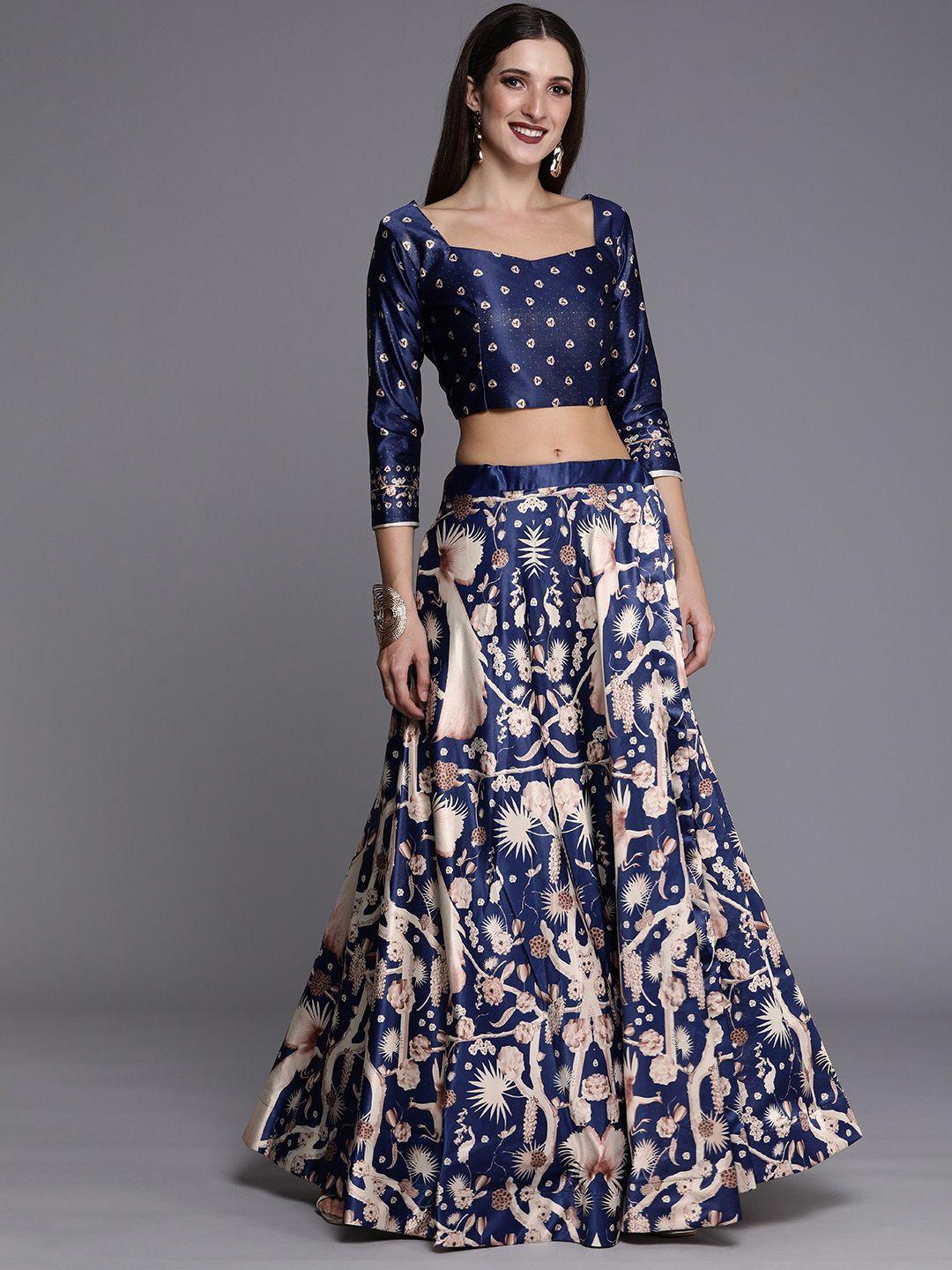 kaizen texo fab printed satin semi-stitched lehenga & unstitched blouse