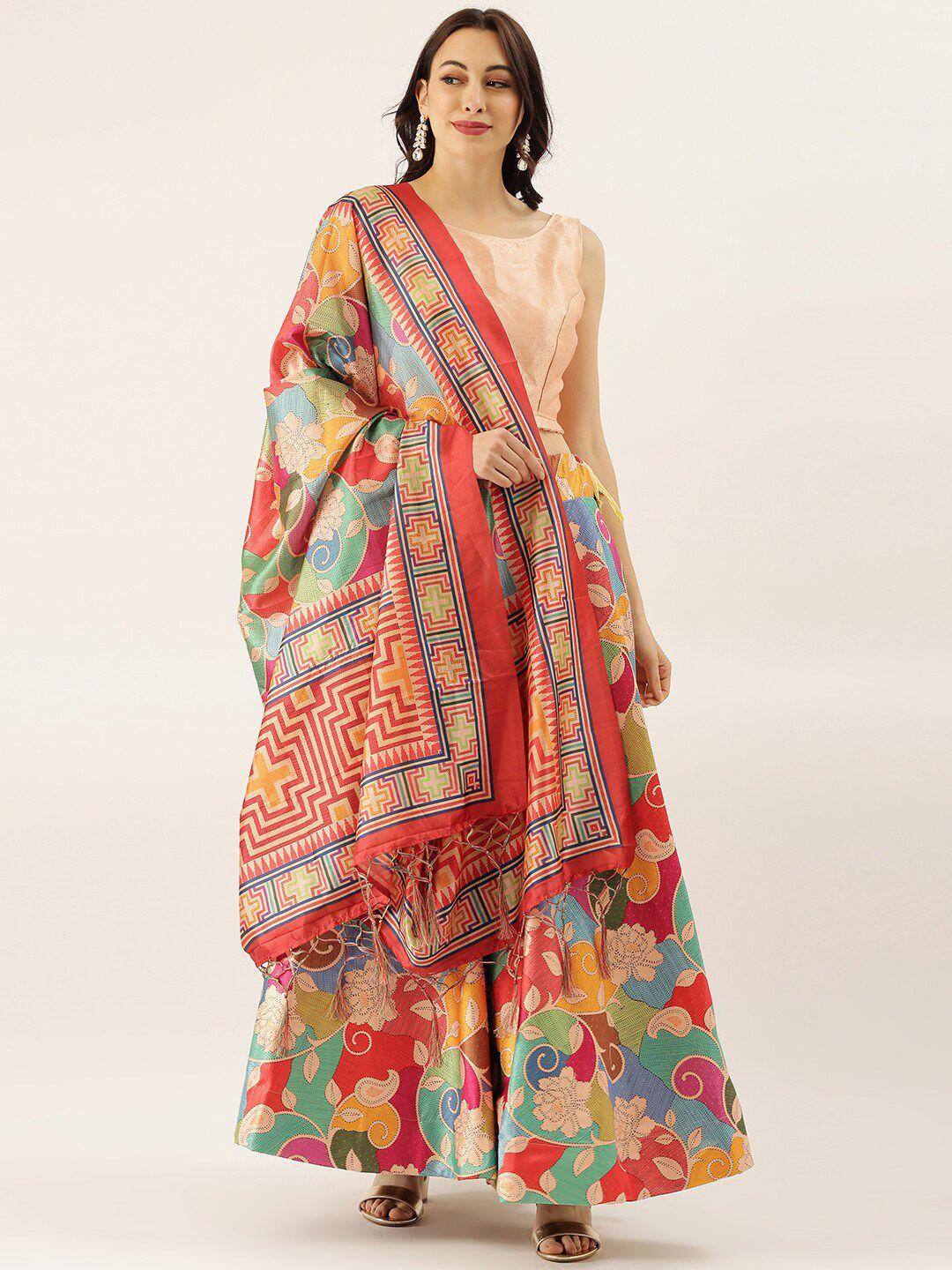 kaizen texo fab printed semi-stitched lehenga & unstitched blouse with dupatta