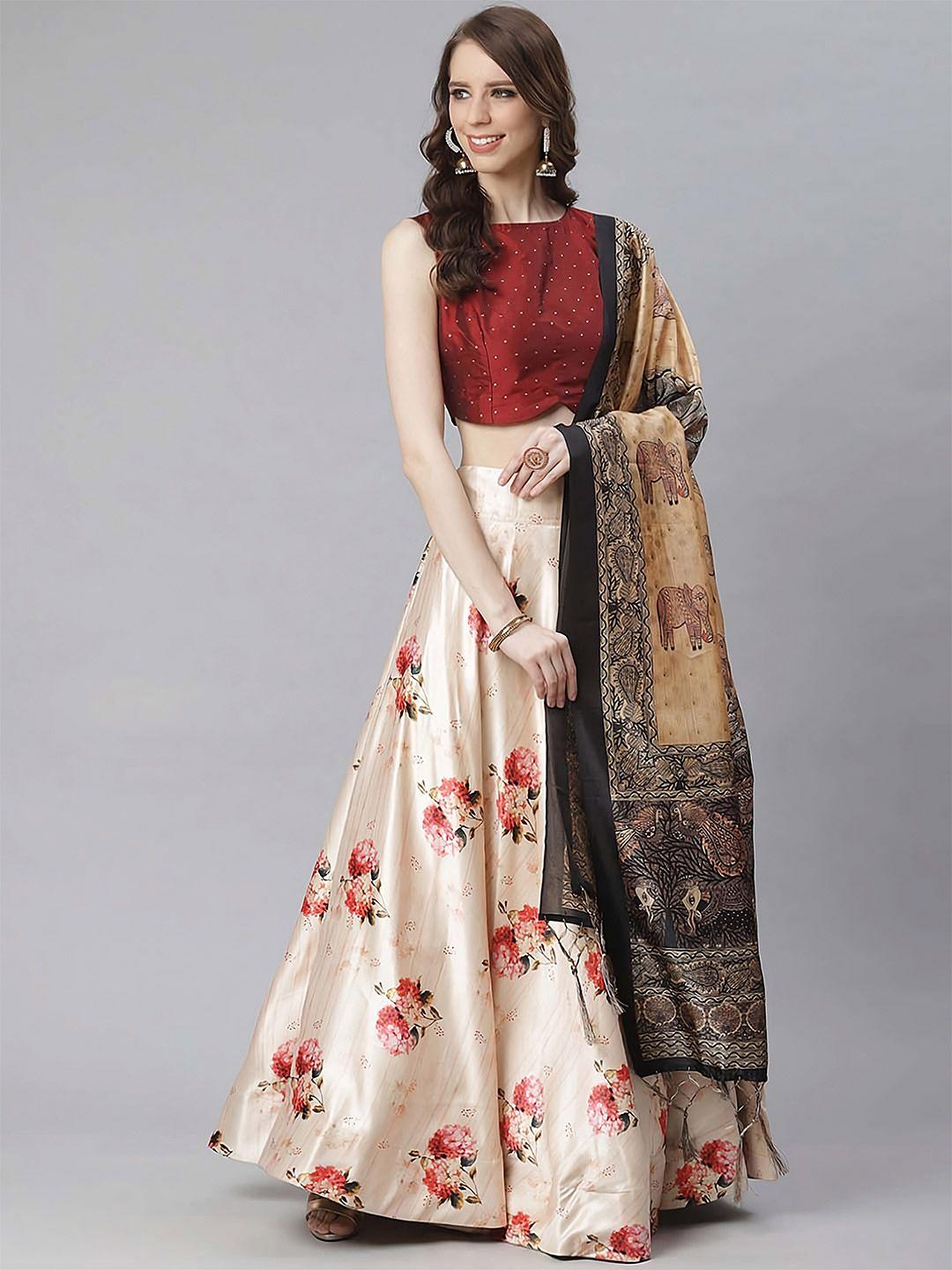 kaizen texo fab printed semi-stitched lehenga & unstitched blouse with dupatta