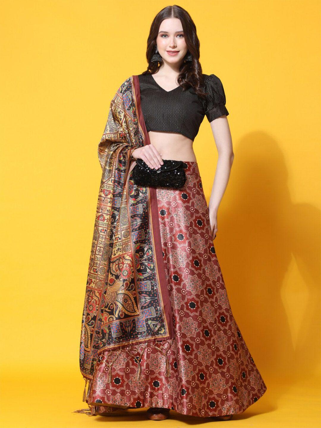 kaizen texo fab printed semi-stitched lehenga & unstitched blouse with dupatta