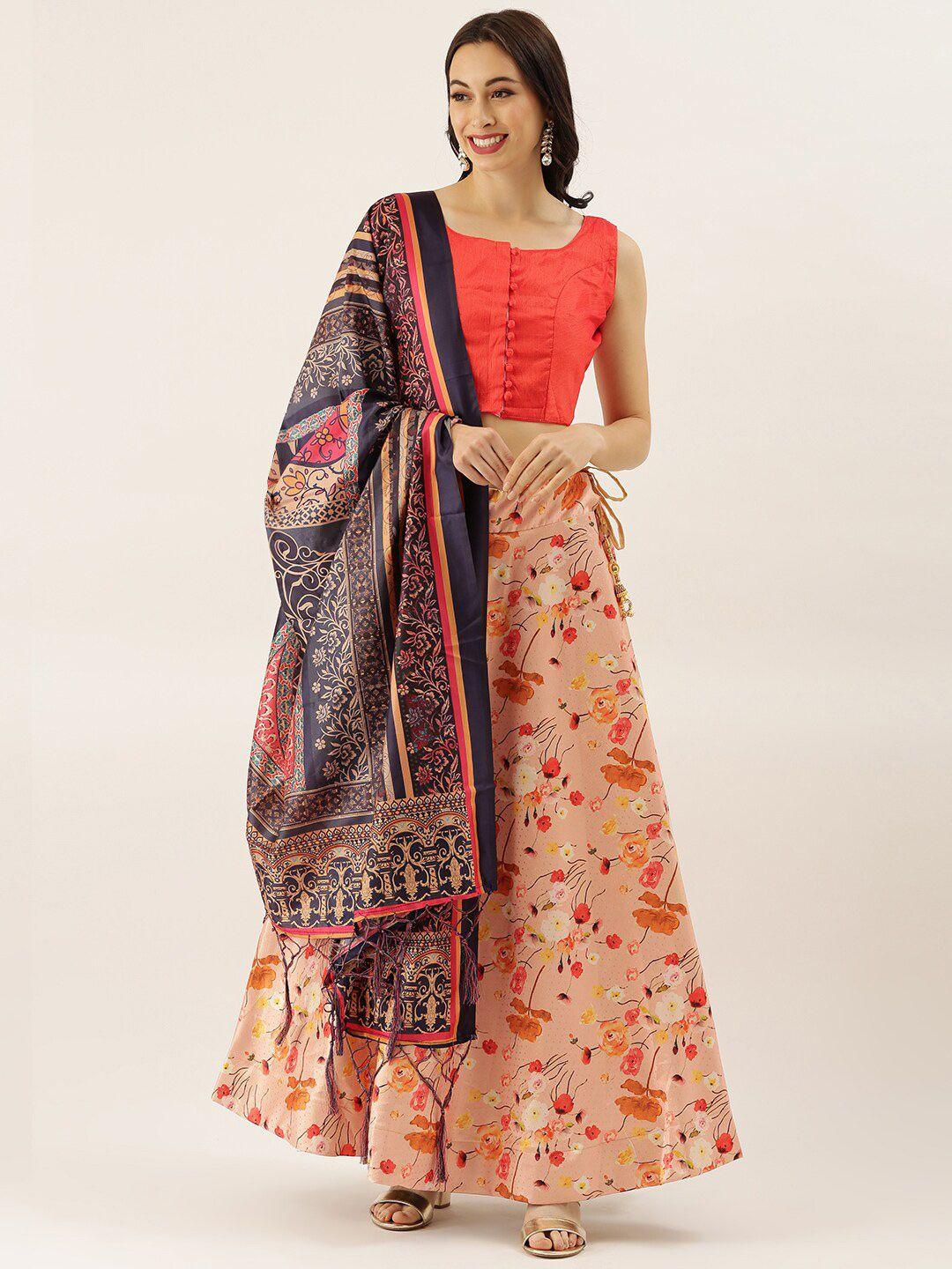 kaizen texo fab printed semi-stitched lehenga & unstitched blouse with dupatta