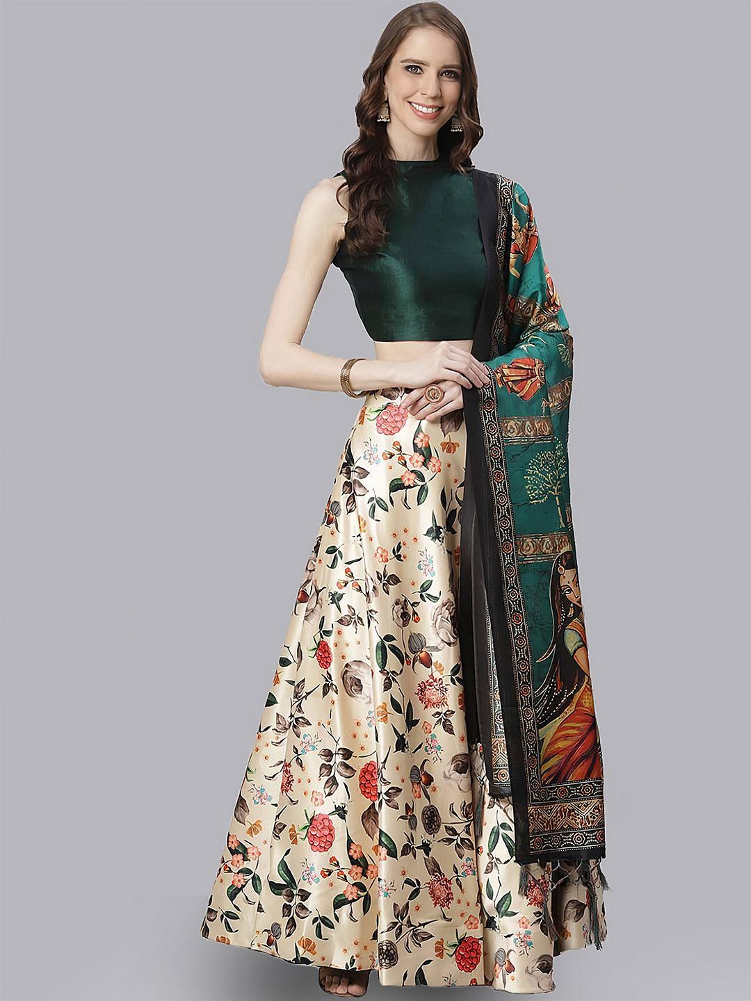 kaizen texo fab printed semi-stitched lehenga & unstitched blouse with dupatta