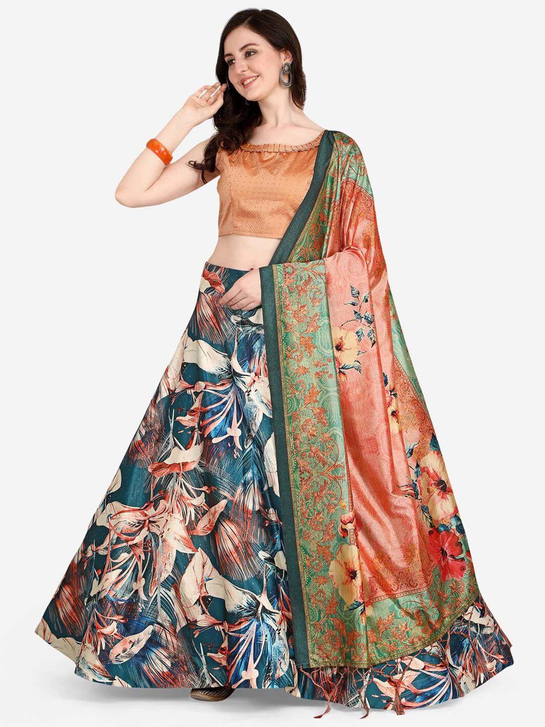 kaizen texo fab printed semi-stitched lehenga & unstitched blouse with dupatta