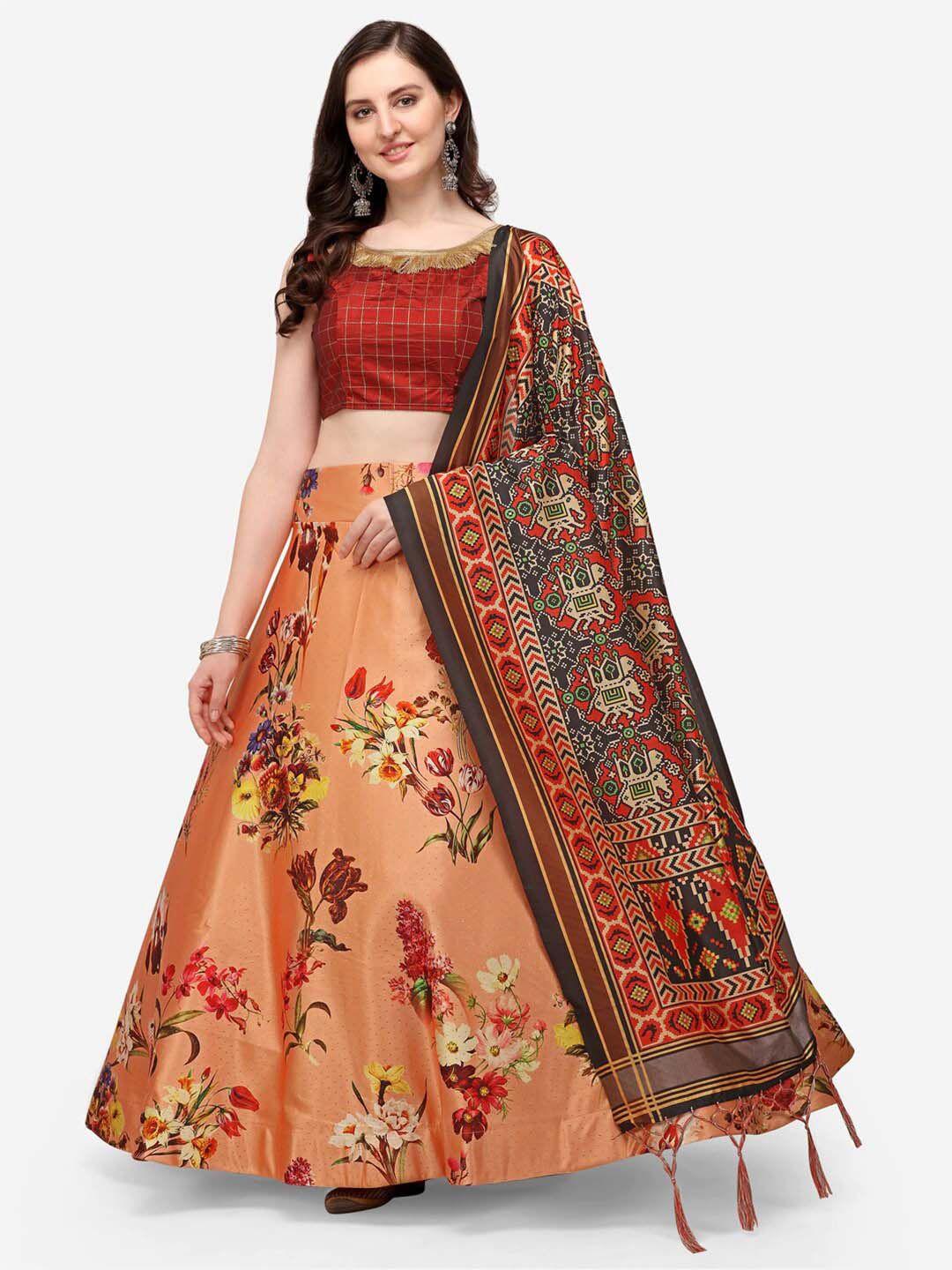 kaizen texo fab printed semi-stitched lehenga & unstitched blouse with dupatta