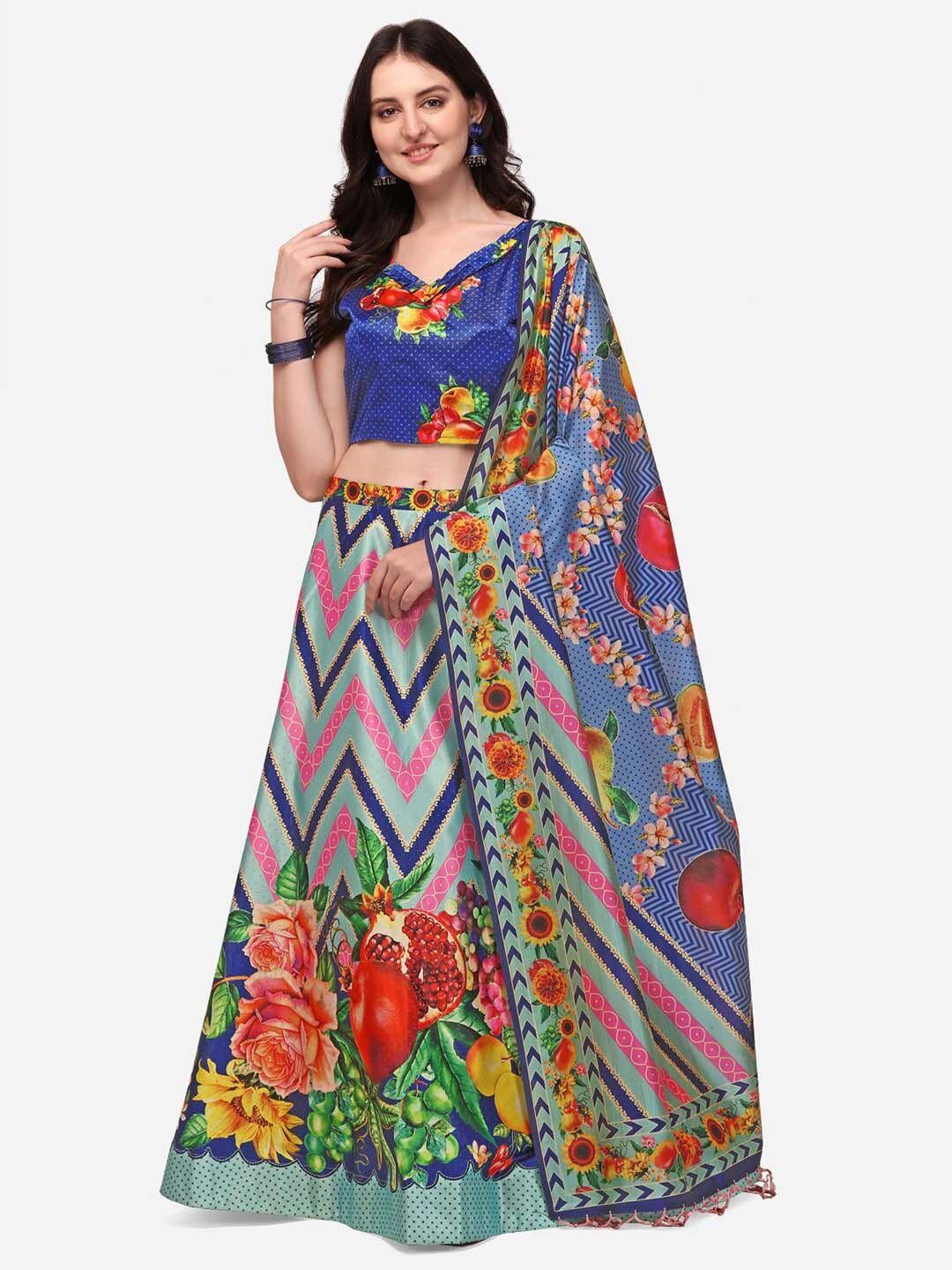 kaizen texo fab printed semi-stitched lehenga & unstitched blouse with dupatta