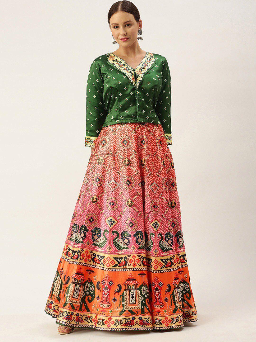 kaizen texo fab printed semi-stitched lehenga & unstitched