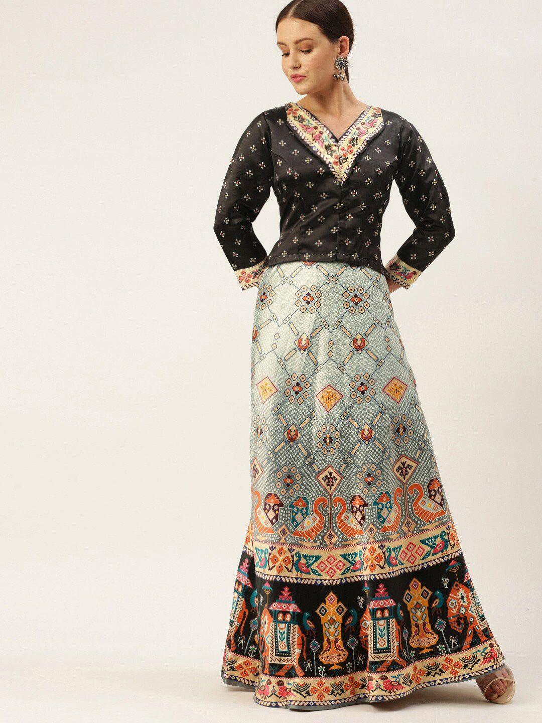 kaizen texo fab printed semi-stitched lehenga & unstitched