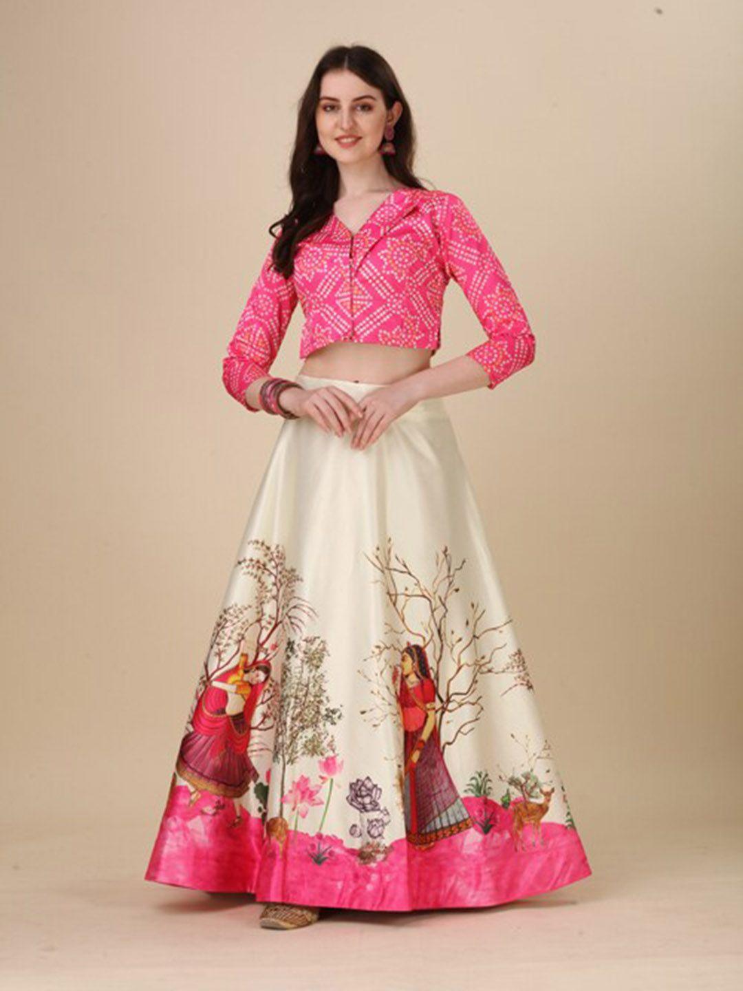 kaizen texo fab printed semi-stitched lehenga & unstitched