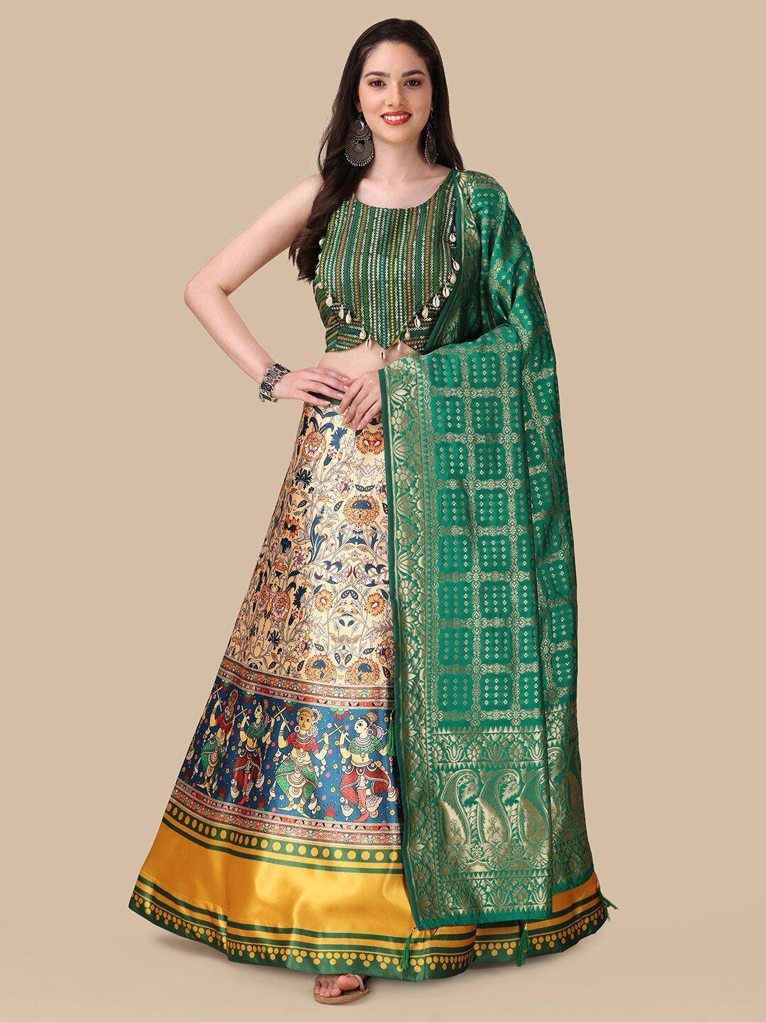 kaizen texo fab printed sequinned semi-stitched lehenga & unstitched blouse with dupatta