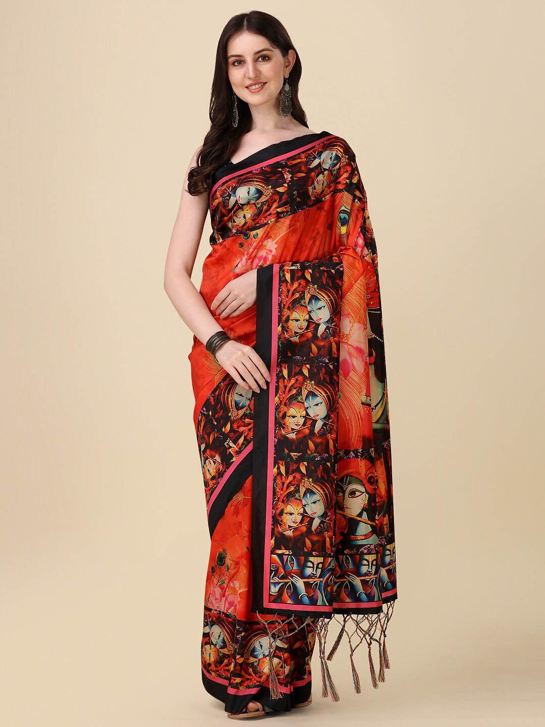 kaizen texo fab red & black ethnic motifs tussar saree