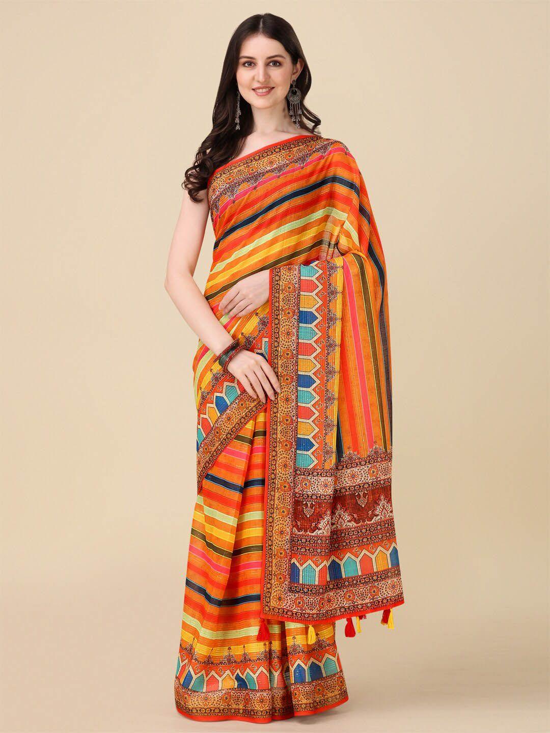 kaizen texo fab striped sequinned tussar saree