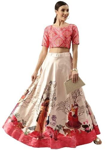 kaizen texo fab women's digital printed satin silk semi stitched lehenga choli