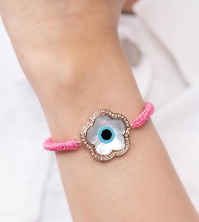 kaj fine jewellery large flower evil eye diamond cord rakhi bracelet in 14kt rose gold
